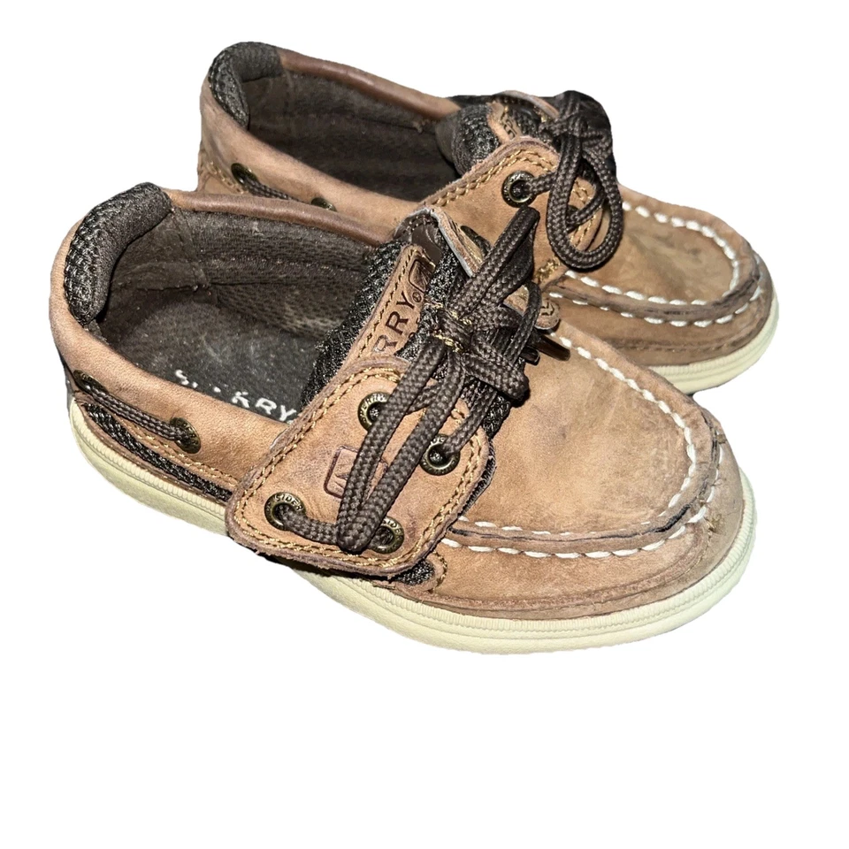 Sperry Boat Shoes Toddler Boys Size 7M Top Sider Brown Leather Casual - Image 1 of 4