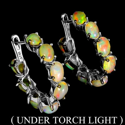 Ювелирные изделия серьги серебро 925 пробы овальный огненный опал 6x4 мм натуральный драгоценный камень - Изображение 1 из 4