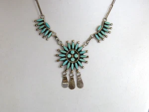 Vintage Zuni Sterlingsilber & Petit Point Türkis Halskette signiert Etsate - Bild 1 von 16