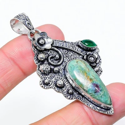 RubyFuchsite, Emerald(Simulated) Gemstone Jewelry Pendant 2.48" Gift N623 - Image 1 of 4