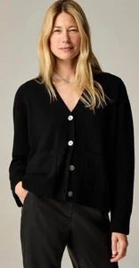 J Crew Womens Black Cashmere Button Up Patch Pocket Cardigan Oversized Preppy S - Picture 1 of 20