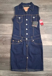 Levis Typ 1 ärmelloses rotes Etikett dunkle Waschung Stretch Denim Kleid Größe Small neu mit Etikett - Bild 1 von 14