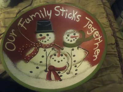 Cuenco grande de madera pintado primitivos por Kathy Christmas Snowmen Family Foto 1 de 4