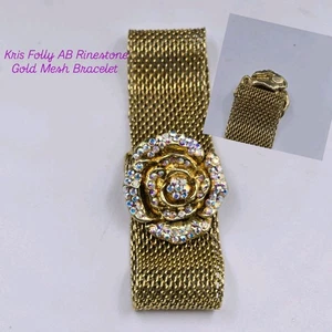 Vintage Kirks Folly Armband Aurora Borealis Kristall Blume Mesh magnetisch 3D signiert - Bild 1 von 9