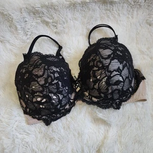 Victoria's Secret Nude With Black Lace Balconet Bra Size 36DD - Picture 1 of 7