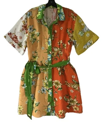 Vestido Camisa MAGASCHONI Manga Corta Estampado Floral 100% Lino Abotonada Pequeño Nuevo con Etiquetas Foto 1 de 3