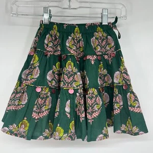 Pink Chicken Allie Skirt Girls' Size 6Y Hunter Green Flower Tiered 100% Cotton - Picture 1 of 7