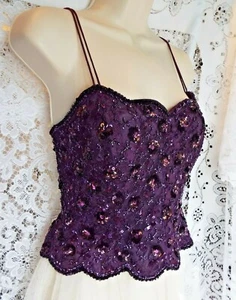 Frank Usher Vintage Satin Seide Camisole mit Pailletten & Glasperlen lila GRÖSSE 12 - Bild 1 von 12