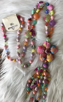 Damen Halskette Modeschmuck Perlenhalskette Strass bunt XL Blume - Bild 1 von 3