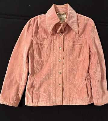 Chaqueta De Terciopelo Rosa Coral Ciervo Blanco De Colección Forrada Perlado Broches Talla 14 Foto 1 de 4