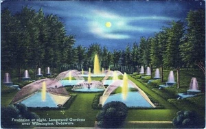Longwood Garden Fountain at Night Postcard 66681 Unposted - Picture 1 of 2