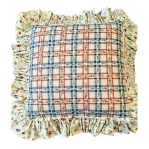 Country Ruffle Plaid Floral Throw Pillow Custom Made 21.5" Square - Picture 1 of 4