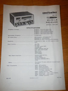 Heathkit Specifications - Model HR - 20 - Mobile Receiver - 60er Jahre - Photo 1/2