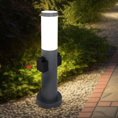 Außenlampe Gartenlampe Sockelleuchte LED Edelstahl Wegelampe 2x Steckdose H 45cm - Bild 1 von 4
