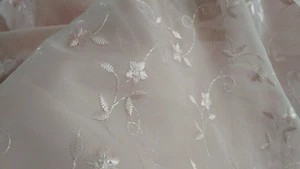 Discount embroidered pink Voile 110" wide by yard. Semi sheer. Free swatches. - Picture 1 of 9