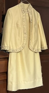 Vintage 1960s Yellow Beaded Cocktail Dress & Jacket Lined Handmade Hong Kong - Picture 1 of 17
