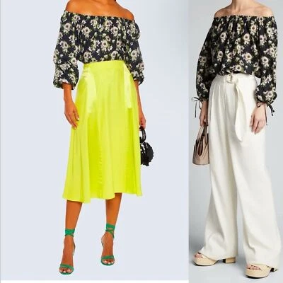 Adam Lippes | Top floral negro para mujer con hombros descubiertos seda algodón Foto 1 de 4