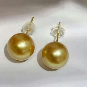 classic pair of 9-10mm south sea round gold pearl stud earring 18k(t) - Picture 1 of 3