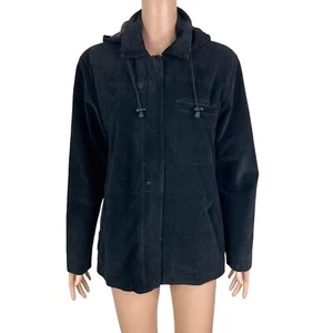 Vintage Maxima Wilsons Leather Suede Overcoat WoMen's Medium Black Hooded - Picture 1 of 11