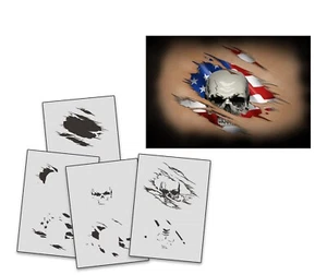 AS-233 USA Schädel Step by Step Airbrush Schablone für Acryl Spray Wand Tattoo - Picture 1 of 1