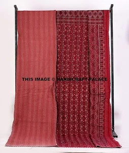 Baumwolle Queen Steppdecke Gudari Maroon Tagesdecke Indisch Ajrakh Kantha - Bild 1 von 3