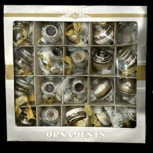 RADKO Shiny Brite Shapes Indent Reflector 1.75" Ornament 19 Box Set Gold Silver - Picture 1 of 5
