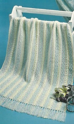 Swedish Embroidery Stripes Afghan Blanket - 50" x 54-1/2" - Crochet Pattern ONLY - Image 1 of 2