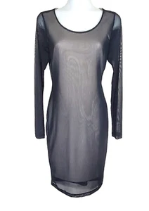 Carmen Marc Valvo Dress Medium Black Sheer Mesh Overlay Nude BodyCon Sheath - Picture 1 of 11