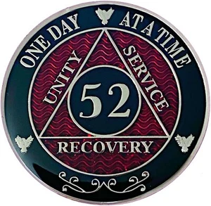 AA 52 Jahre Münze rot, silberfarben vergoldet Medaillon, Anonyme Alkoholiker Münze - Bild 1 von 2