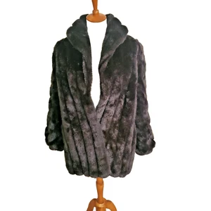 Monterey Fashions Vintage Womens Faux Fur Mink Coat Size 12 Black Mob wife - Picture 1 of 6