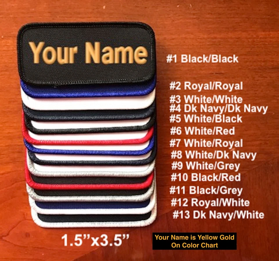 IRON-ON Custom Embroidered Name Patch, Name Tag,Name Badge Rectangular 1.5"x3.5" - Image 1 of 4