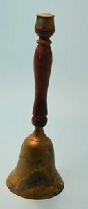 Vtg Brass Handheld Bell Turned Wooden Handle 9.25" ting a ling AGED - Picture 1 of 9