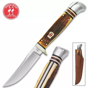 Kissing Crane Bone Handle Medium Hunter - Fixed Blade Hunting Knife & Sheath - Picture 1 of 4