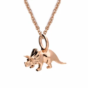 Splendida collana con ciondolo dinosauro triceratopo in argento sterling 925 oro rosa 24k - Foto 1 di 1
