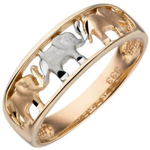 Ring aus 333 Gold Gelbgold 3 Elefanten tricolor B: 6,9mm Fingerring Damen
