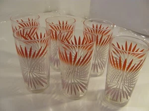 Red Pulled Feather Tri Color Tumblers Set of 6 MCM Glasses Indian Decor Pink 5" - Picture 1 of 9