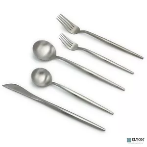 20 Piece Matte Silver Flatware Set Stainless Steel Thin Handles Service For 4 - Picture 1 of 5