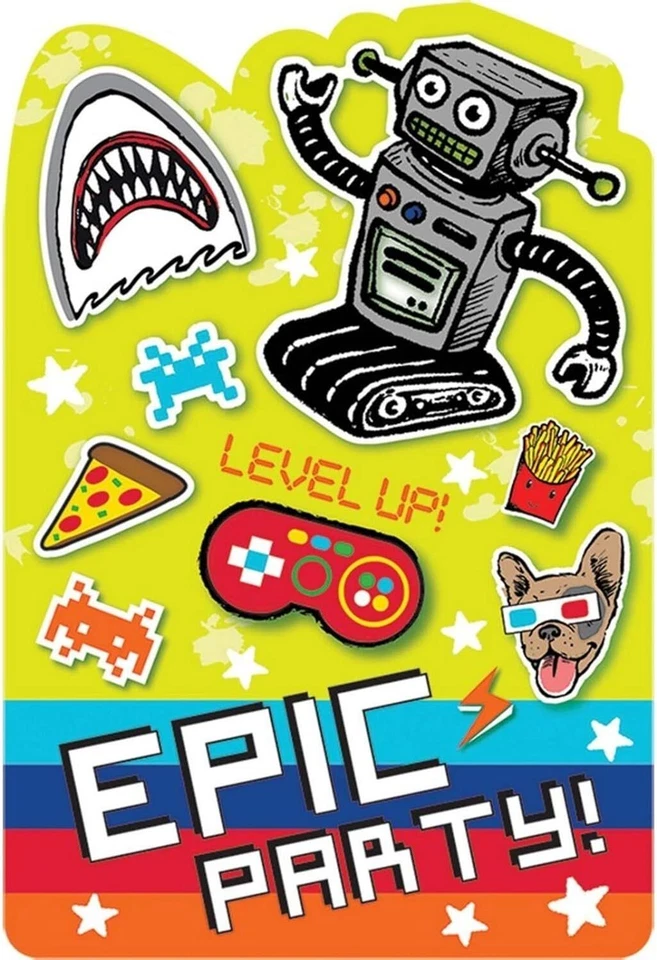 Epic Party Video Game Gamer Kids Birthday Party Invitations w/Envelopes - Image 1 of 1