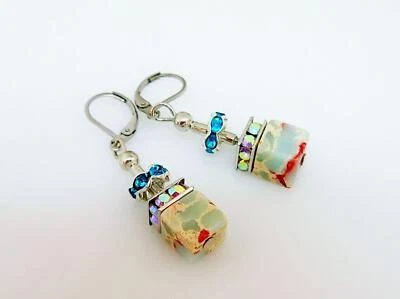 Ohrschmuck Ohrhänger Sediment Jaspis Mehrfarbig Blau Terracotta Strass 216p - Bild 1 von 4