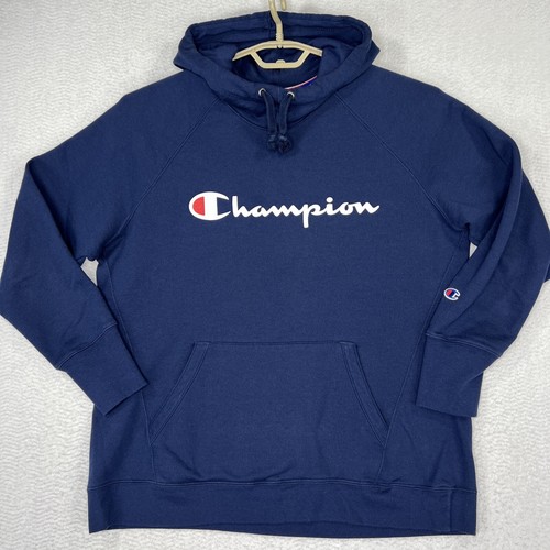 VETEMENTS Champion Felpa con Cappuccio Donna 1X Più Scritta Logo Blu Navy Pullover Tasca