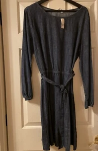 NEU MIT ETIKETT GAP DENIM BINDEGÜRTEL KNAPP ÜBER KNIELANGES KLEID GRÖSSE 16 TALL DRK INDIGO GEWASCHEN - Bild 1 von 9