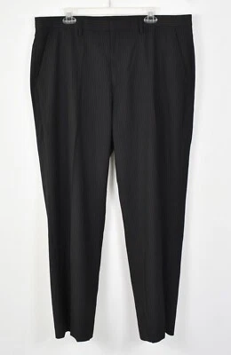 Pantalones de vestir CALVIN KLEIN negros a rayas frente plano pierna recta 39 x 32 Foto 1 de 4