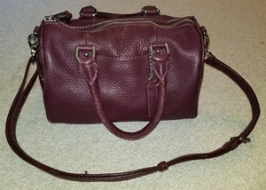 Womens Purse-COLE HAAN-burgundy pebbled leather duffle satchel w/shoulder strap - Picture 1 of 9