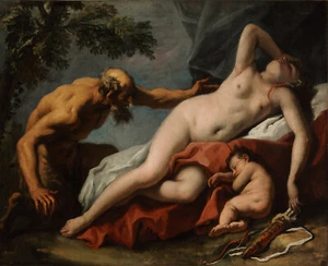 Sebastiano Ricci - Venus and Satyr Giclee Fine Art Print on Canvas Wall 36" - Picture 1 of 1