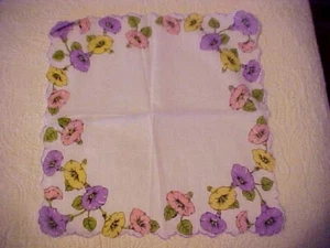 Vintage Hanky w/ Yellow, Pink, & Lavender Morning Glories - Imagen 1 de 2