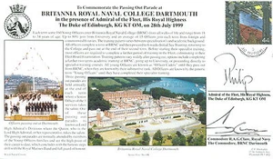 HRH PRINCE PHILIP SIGNED NAVAL COVER 1999 BRNC DARTMOUTH LORD HIGH ADMIRAL - Picture 1 of 1
