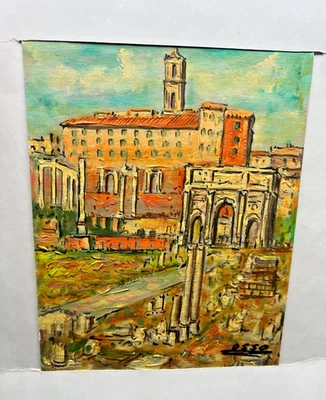 Vintage Oil Painting Roman Forum Rome Italy SIGNED by OSSO 24 x 30cm UNFRAMED - image 1 of 4