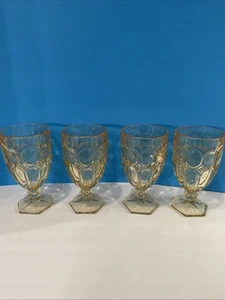 Yellow Fostoria/Moonstone-raised Cameo Pattern- Water Goblets-4 ( S1) - Picture 1 of 13