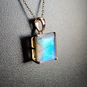4.95ct Natural Labradorite Pendant 14K Yellow Gold Minimalist August Birthstone - Picture 1 of 9