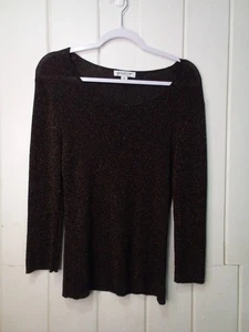 Camisa Coldwater Creek Mujer M Manga Larga Brillante Vacaciones Negra Dorada - Imagen 1 de 15